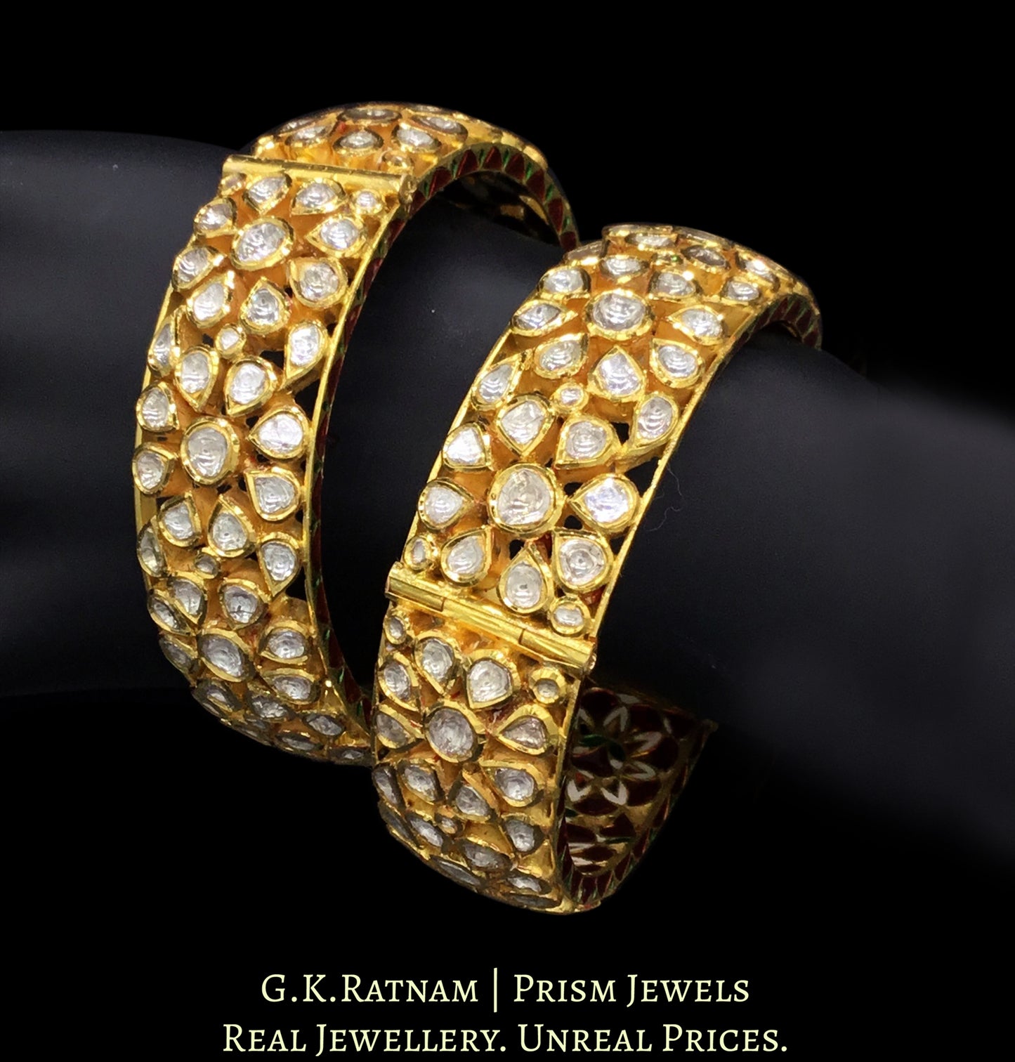 18k Gold and Diamond Polki Bangle Pair