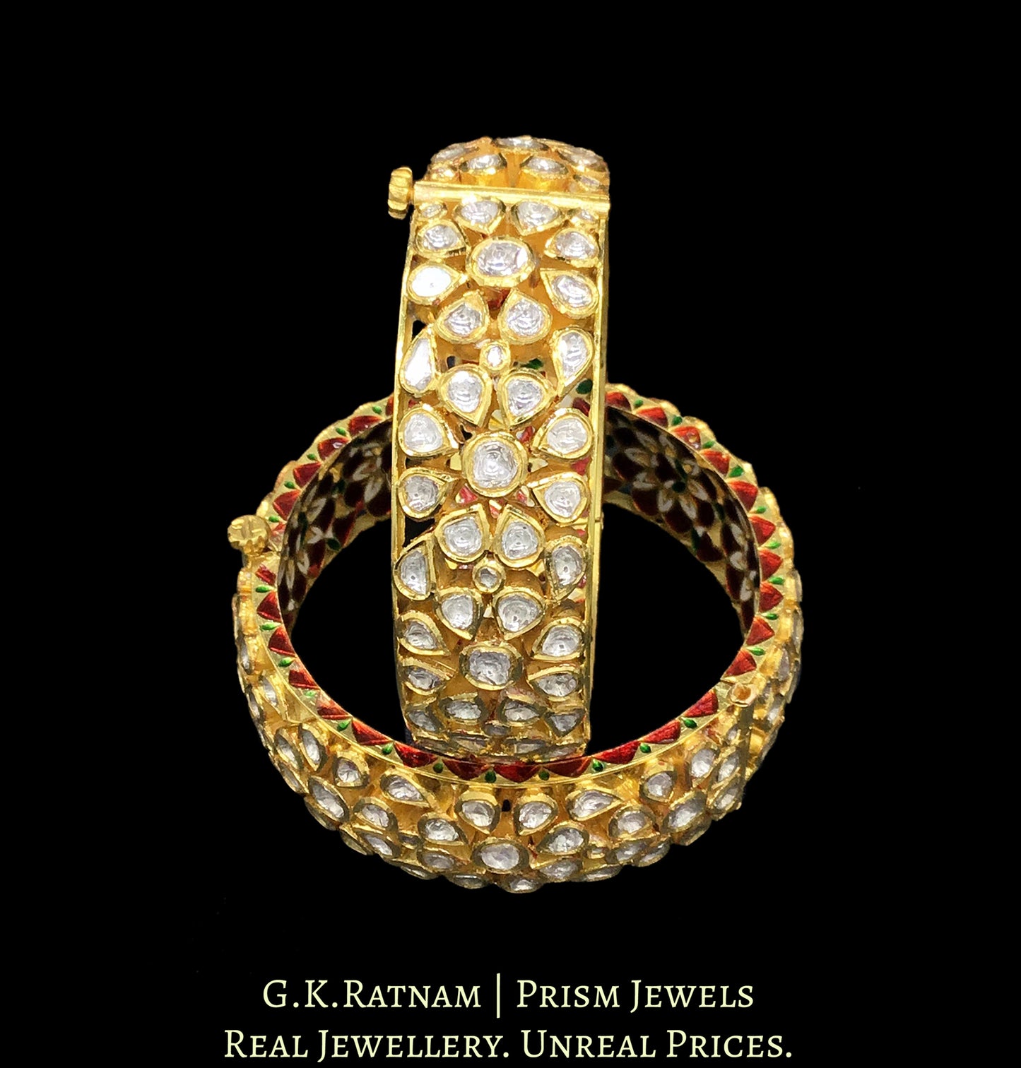 18k Gold and Diamond Polki Bangle Pair
