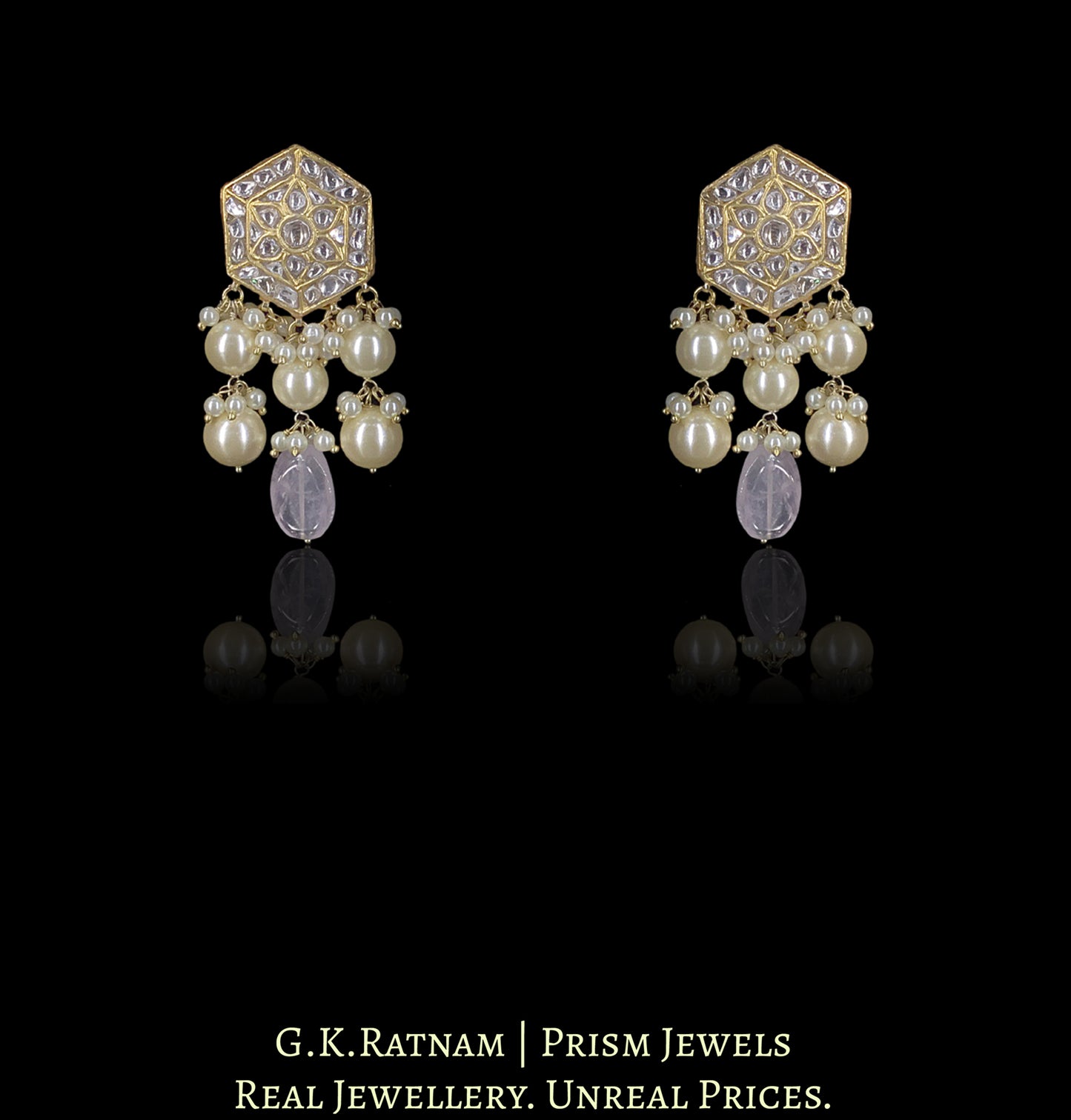 23k Gold and Diamond Polki Choker Necklace Set with Amethysts and Pearls - G. K. Ratnam