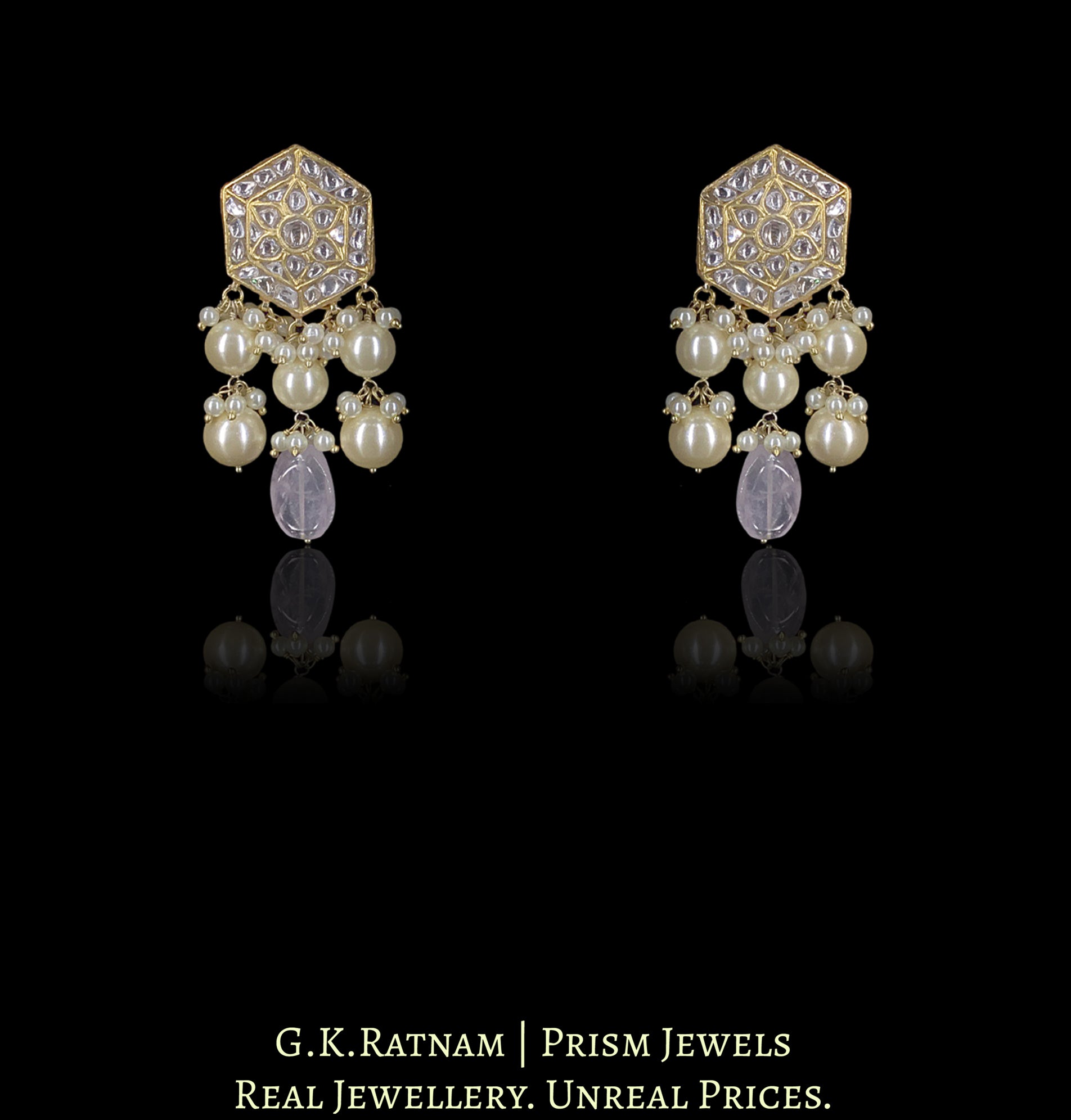 23k Gold and Diamond Polki Choker Necklace Set with Amethysts and Pearls - G. K. Ratnam