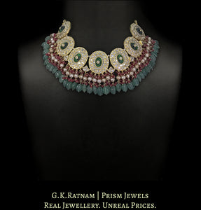 23k Gold and Diamond Polki Necklace with Antiqued Hyderabadi Pearls, R – G.  K. Ratnam