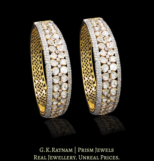 14k Gold and Diamond Polki Open Setting Bangle Pair - G. K. Ratnam