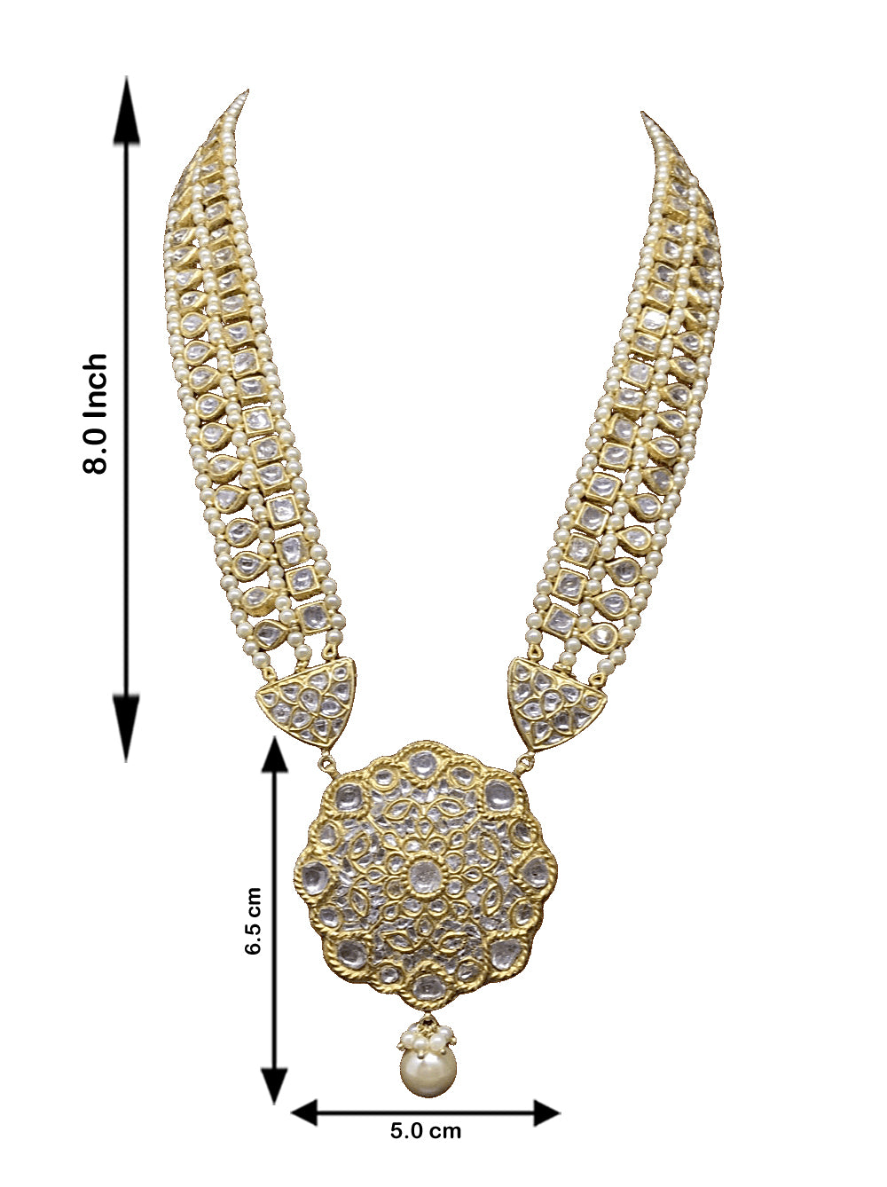 23k Gold and Diamond Polki all-uncut floral Pendant Set with Patrihaar / Ranihaar