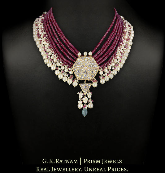 23k Gold and Diamond Polki Pendant Set with Rubies - G. K. Ratnam
