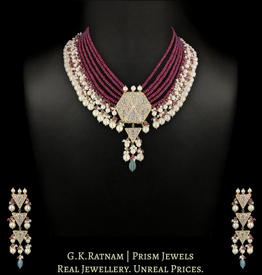 23k Gold and Diamond Polki Pendant Set with Rubies - G. K. Ratnam