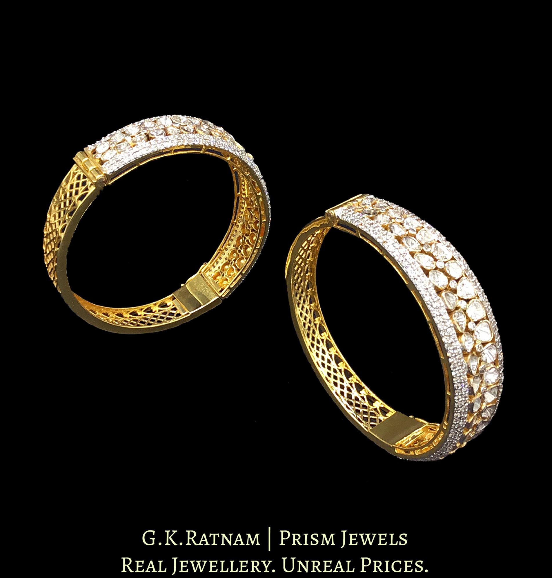 14k Gold and Diamond Polki Open Setting Bangle Pair - G. K. Ratnam