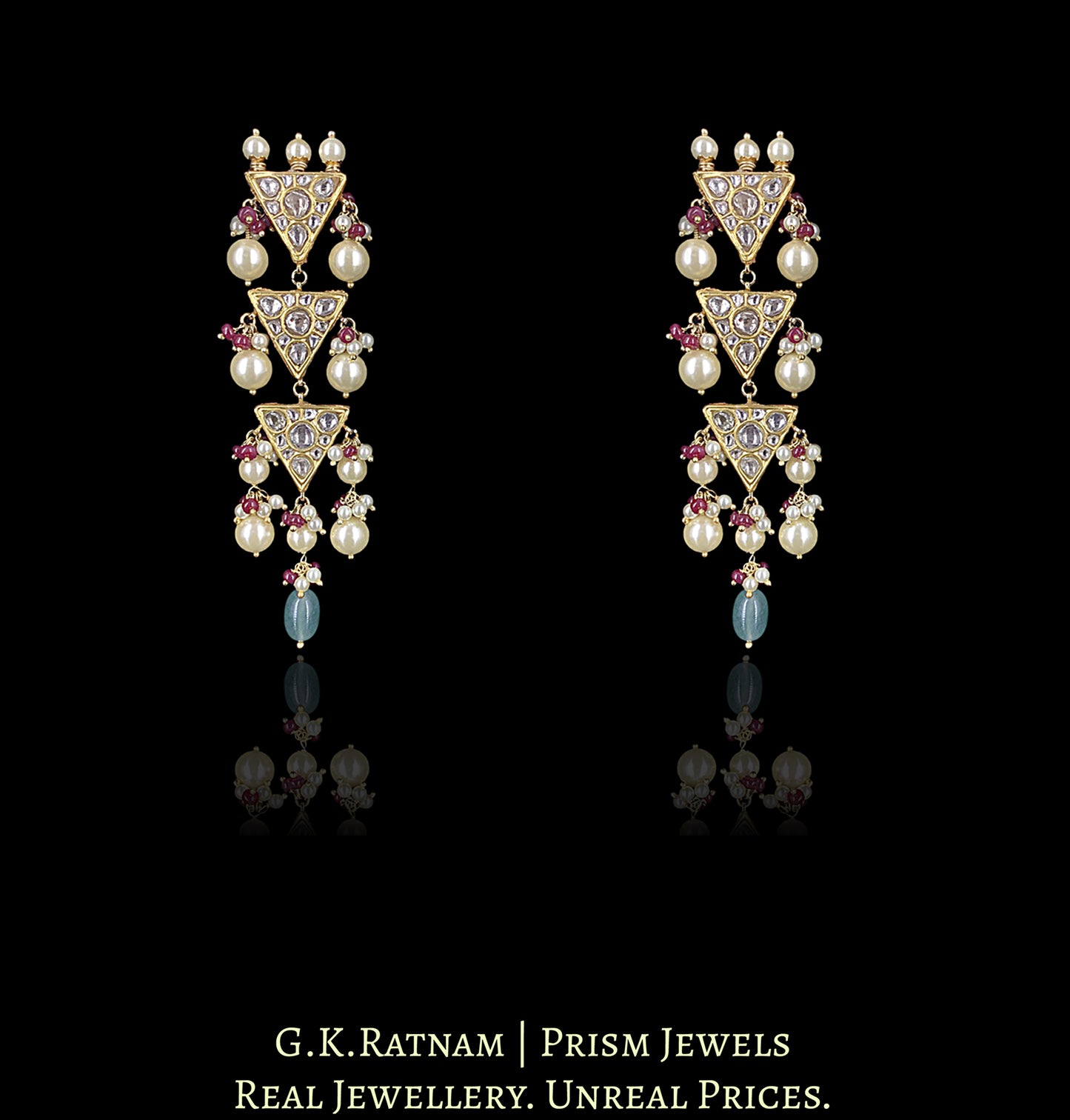 23k Gold and Diamond Polki Pendant Set with Rubies