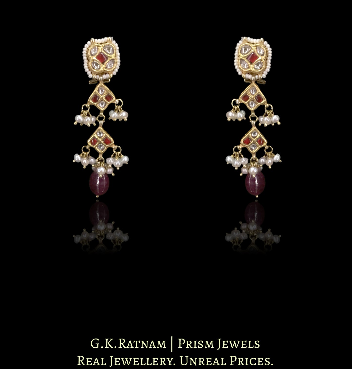 23k Gold and Diamond Polki Necklace Set with Squares