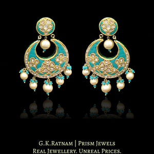 23k Gold and DIamond Polki Chand Bali Earring Pair with Turquoise Setting - G. K. Ratnam