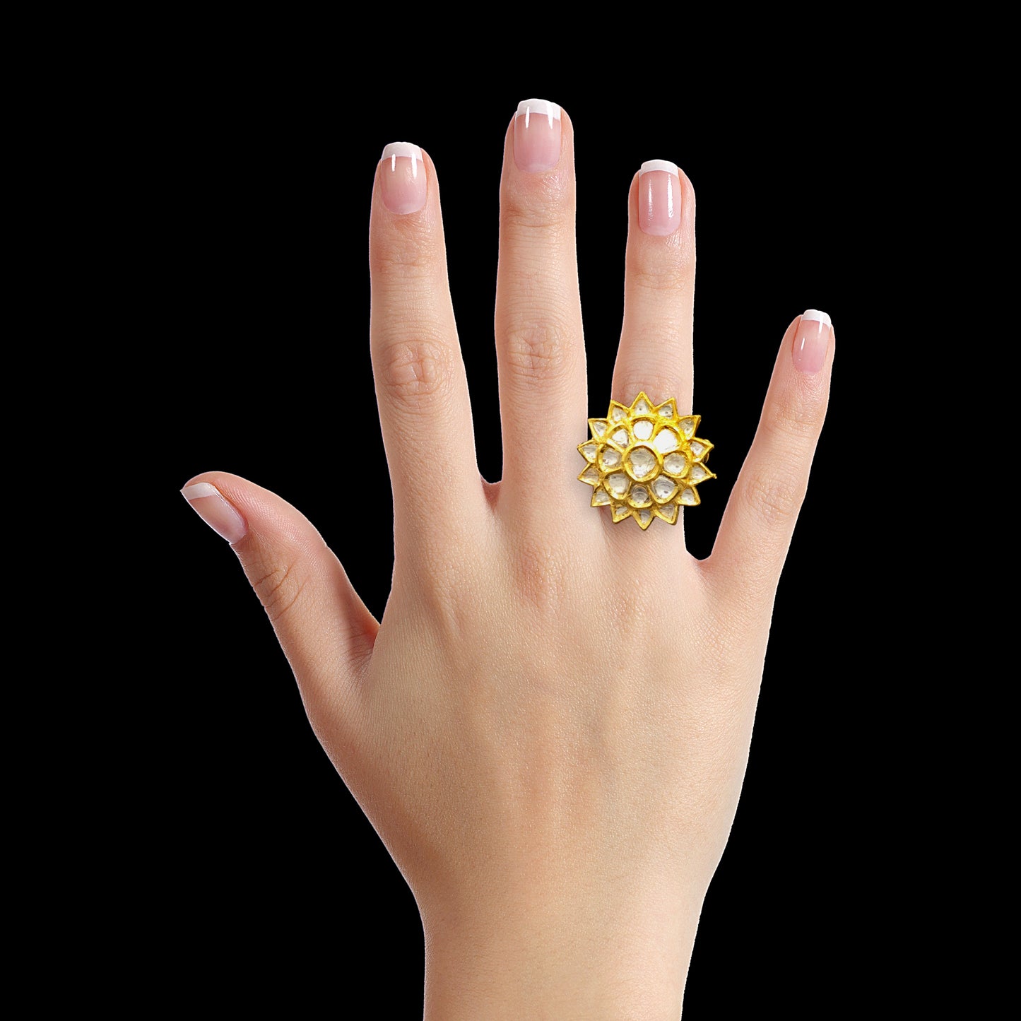 18k Gold and Diamond Polki star-shaped Ring - G. K. Ratnam