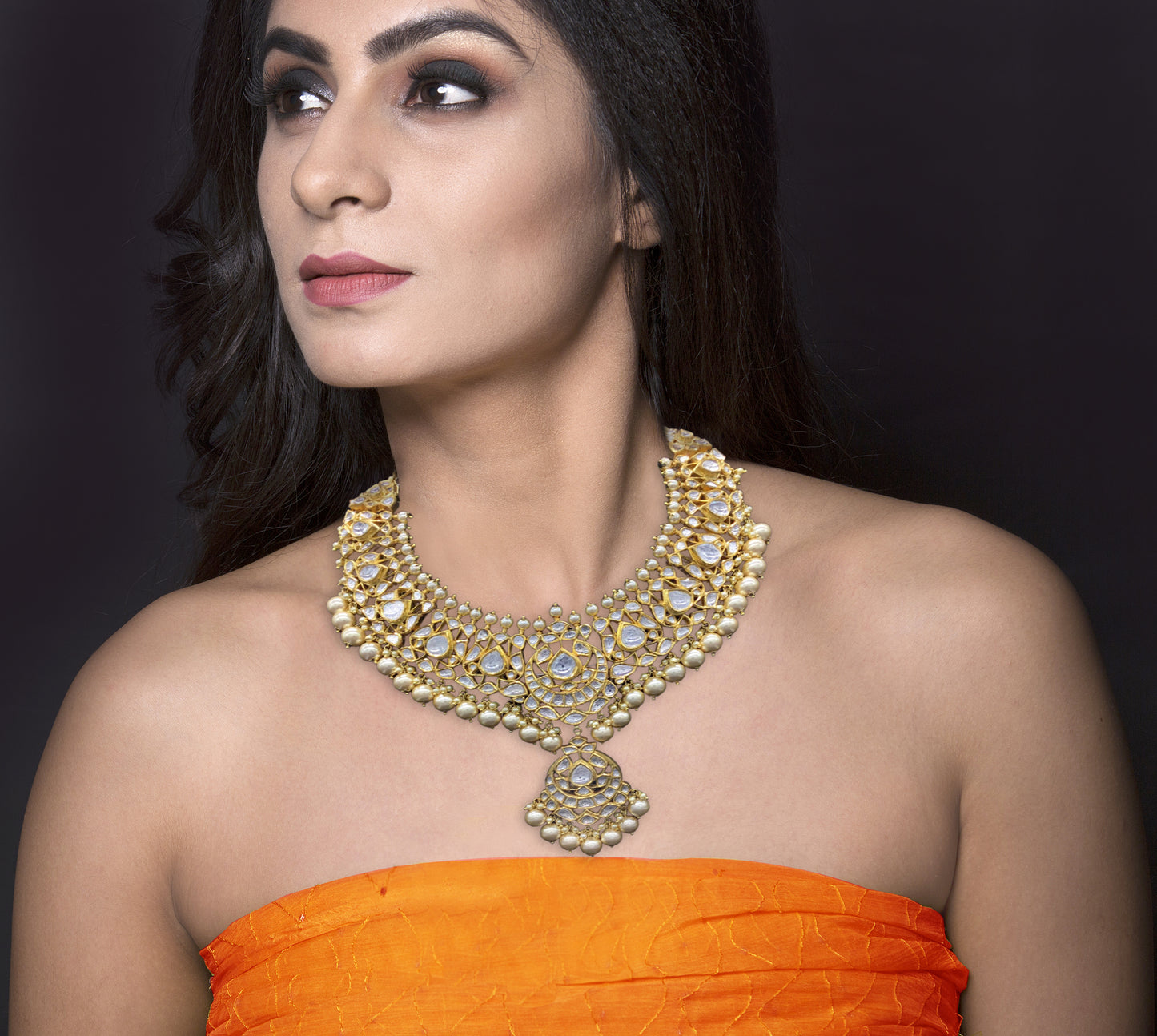 18k Gold and Diamond Polki Vintage Necklace Set with syndicate uncut diamonds