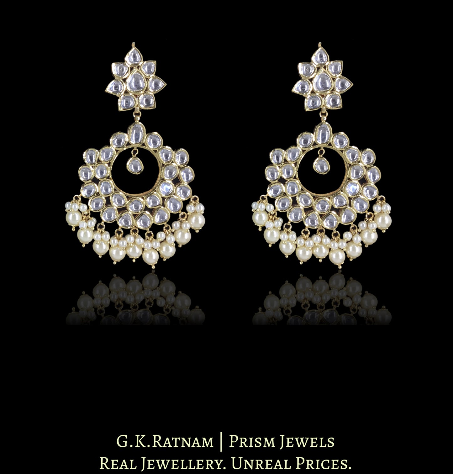 18k Gold and Diamond Polki Necklace Set with Pearls - G. K. Ratnam