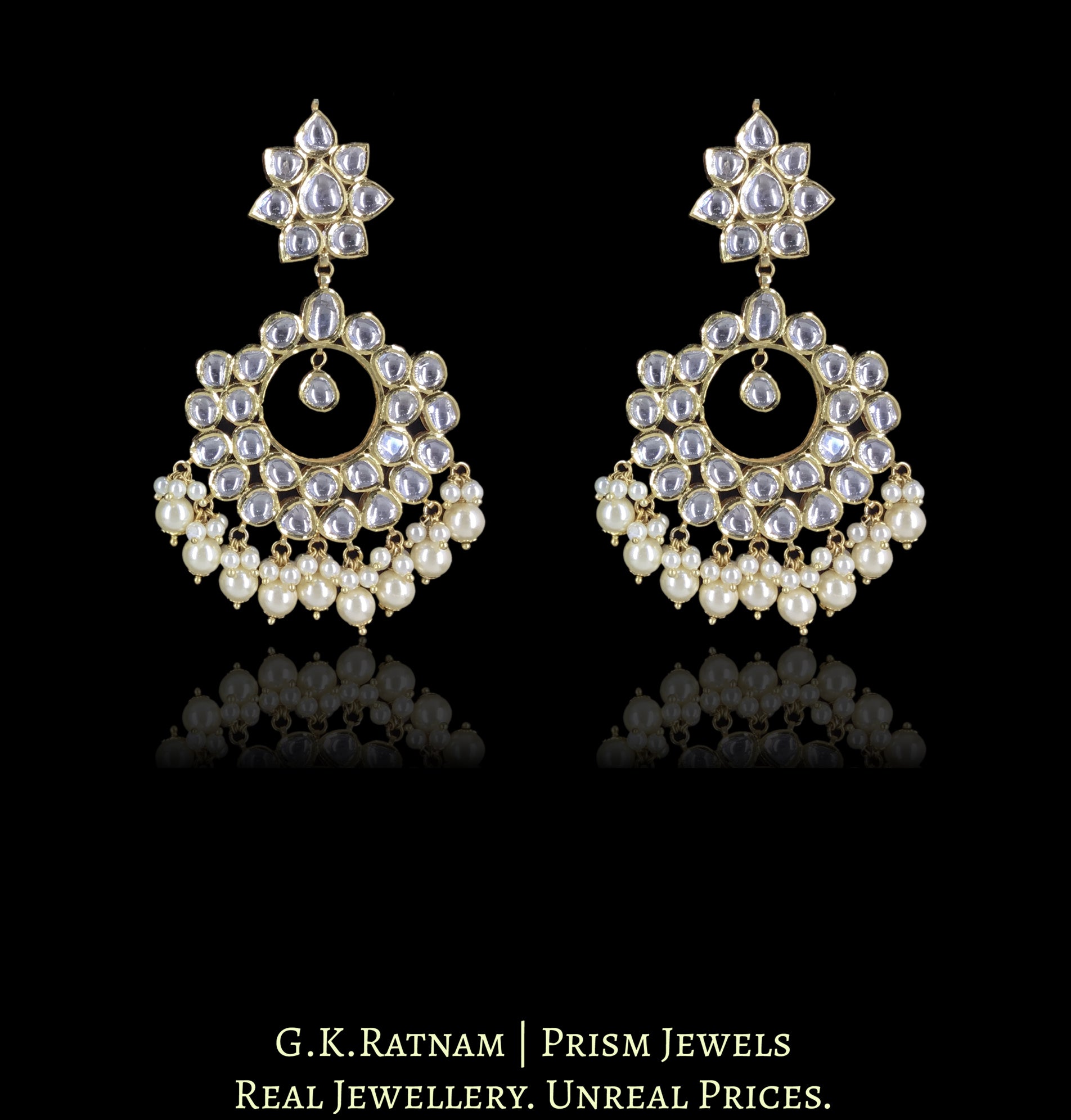 18k Gold and Diamond Polki Necklace Set with Pearls - G. K. Ratnam