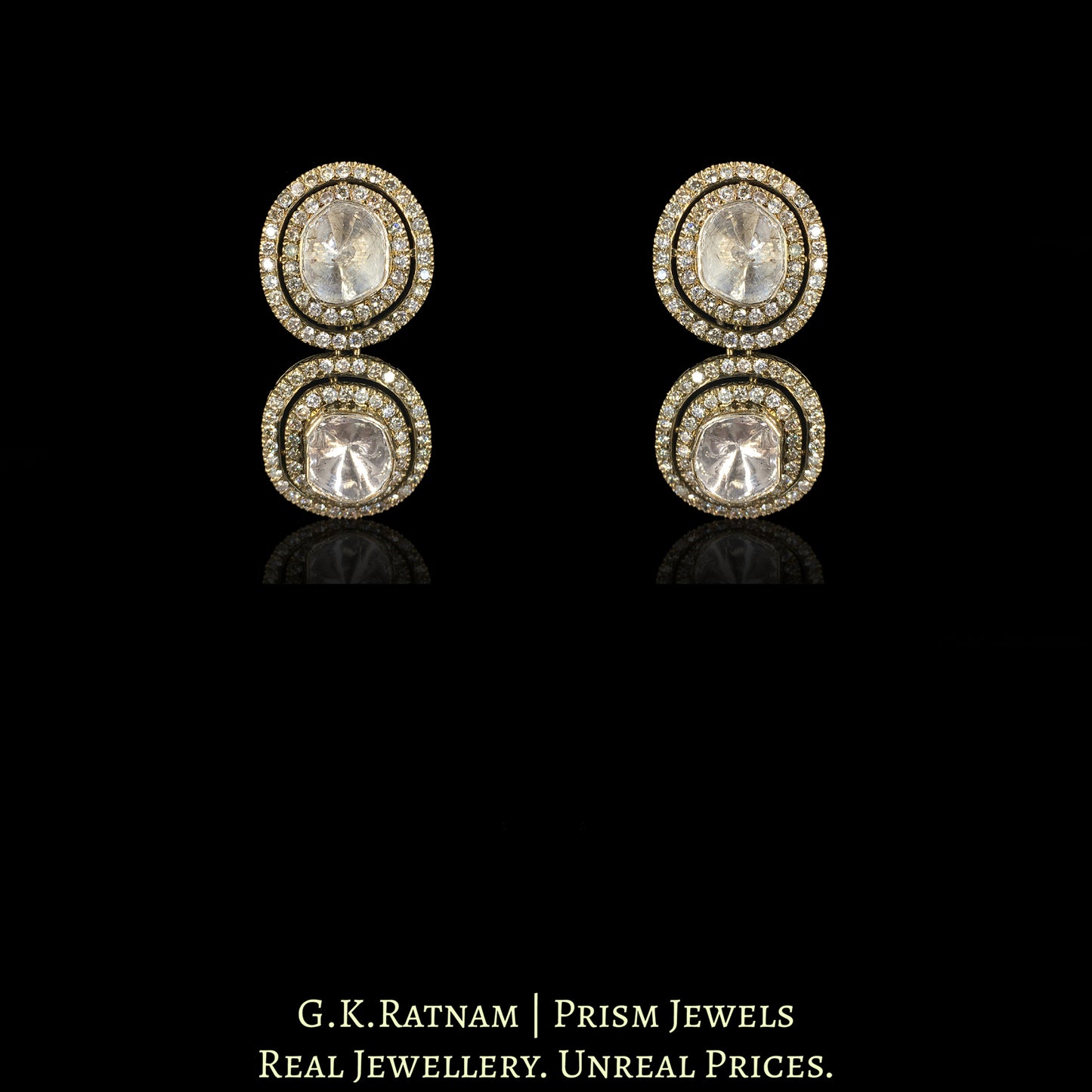 14k Gold and Diamond Polki Open Setting victorian-finish Pendant Set strung with Antiqued Freshwater Pearl Chain