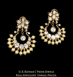 18k Gold and Diamond Polki Open Setting Chand Bali Earring Pair with pearl spikes - G. K. Ratnam
