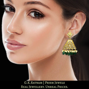 23k Gold and Diamond Polki two-step Long Earring Pair with trapezoidal hangings
