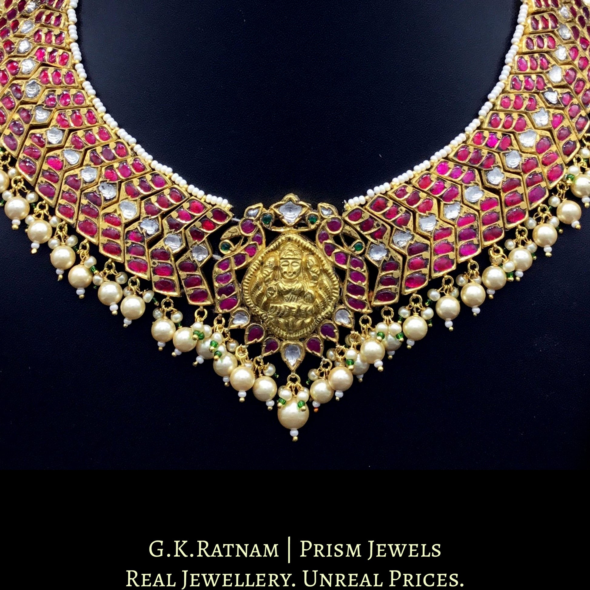 22k Gold and Diamond Polki Necklace with a blend of south, temple and jadau artforms - G. K. Ratnam