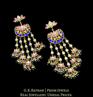 18k Gold and Diamond Polki Lotus Chandelier Earring Pair with cascading polkis - G. K. Ratnam