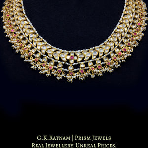 18k Gold and Diamond Polki south-style Necklace with Natural Freshwater Pearls