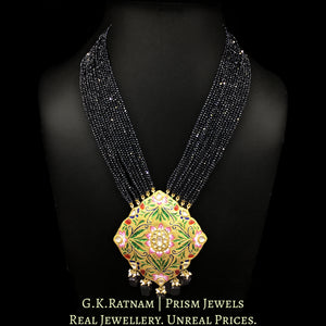 23k Gold and Diamond Polki multi-color designer Pendant with black spinels