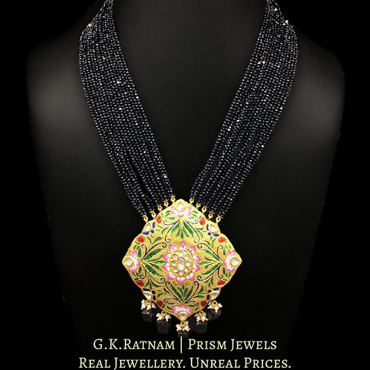 23k Gold and Diamond Polki multi-color designer Pendant with black spinels