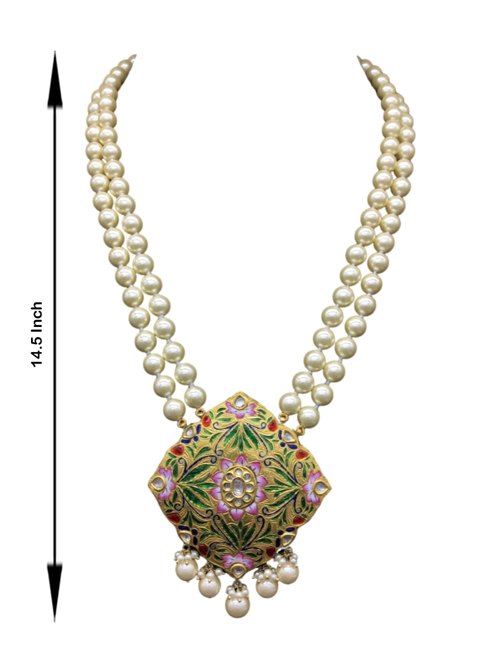 23k Gold and Diamond Polki multi-color designer Pendant with lustrous south-sea-like pearls