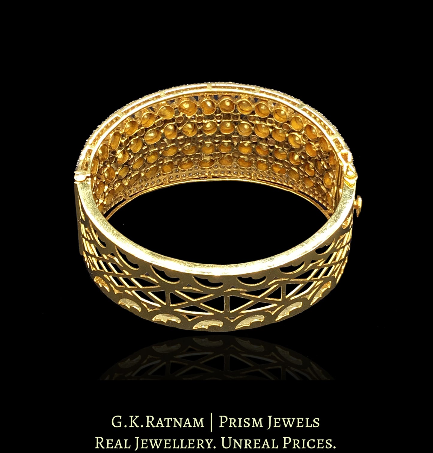 18k Gold and Diamond Polki Open Setting Broad Bangle - G. K. Ratnam