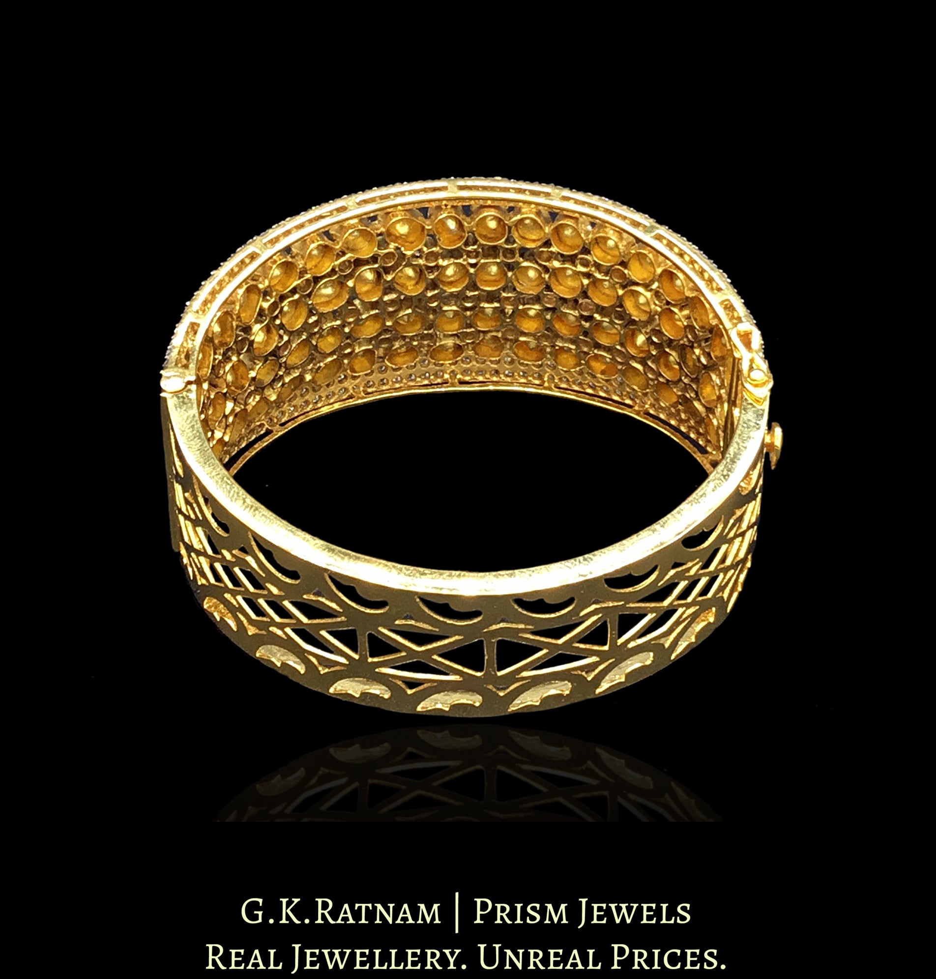 18k Gold and Diamond Polki Open Setting Broad Bangle - G. K. Ratnam