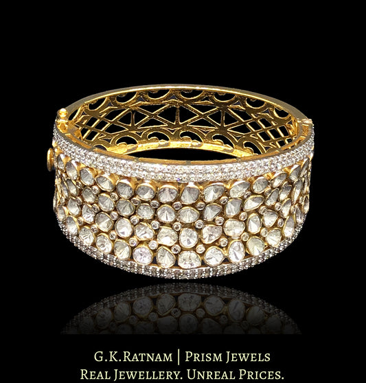 18k Gold and Diamond Polki Open Setting Broad Bangle - G. K. Ratnam