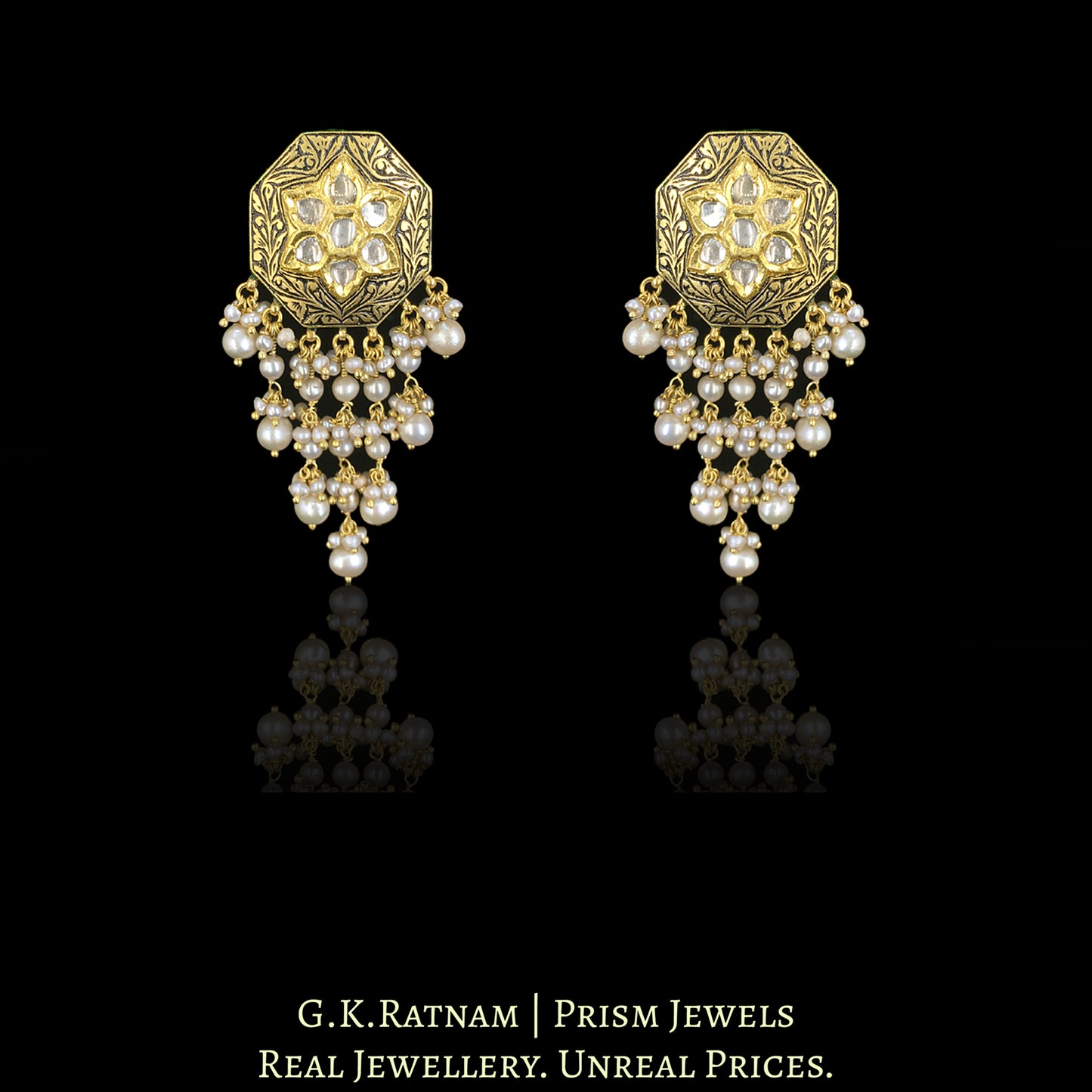 23k Gold and Diamond Polki antique-finish Pendant Set