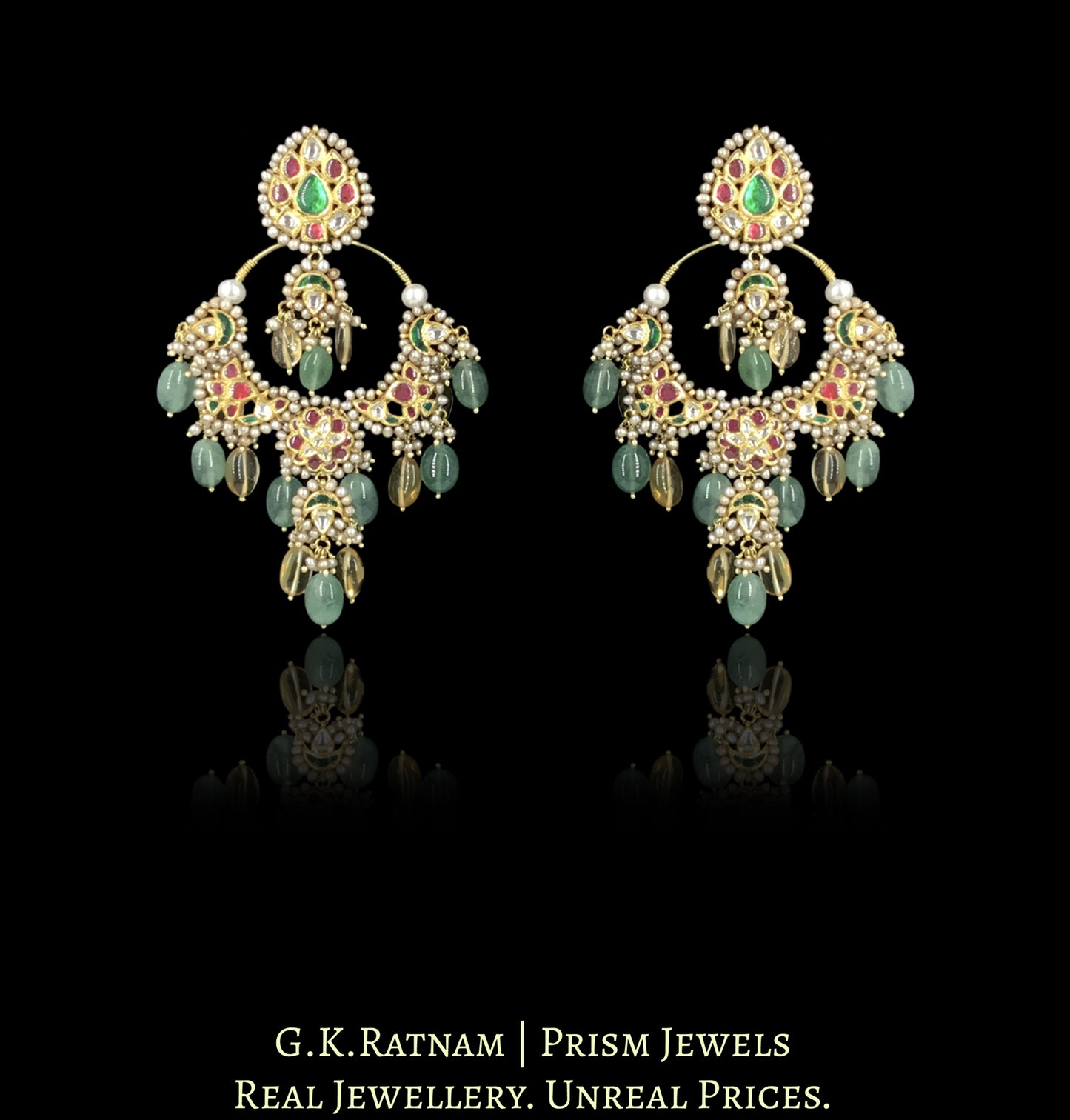 18k Gold And Diamond Polki Choker Necklace Set strung in Antiqued Hyderabadi Pearls - G. K. Ratnam