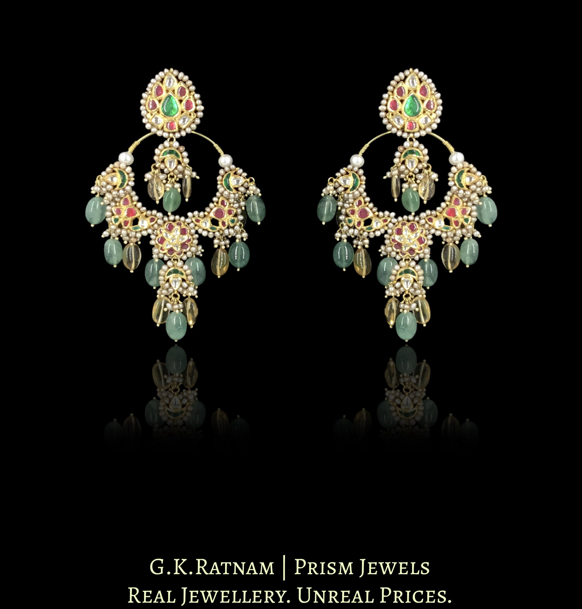 18k Gold And Diamond Polki Choker Necklace Set strung in Antiqued Hyderabadi Pearls - G. K. Ratnam