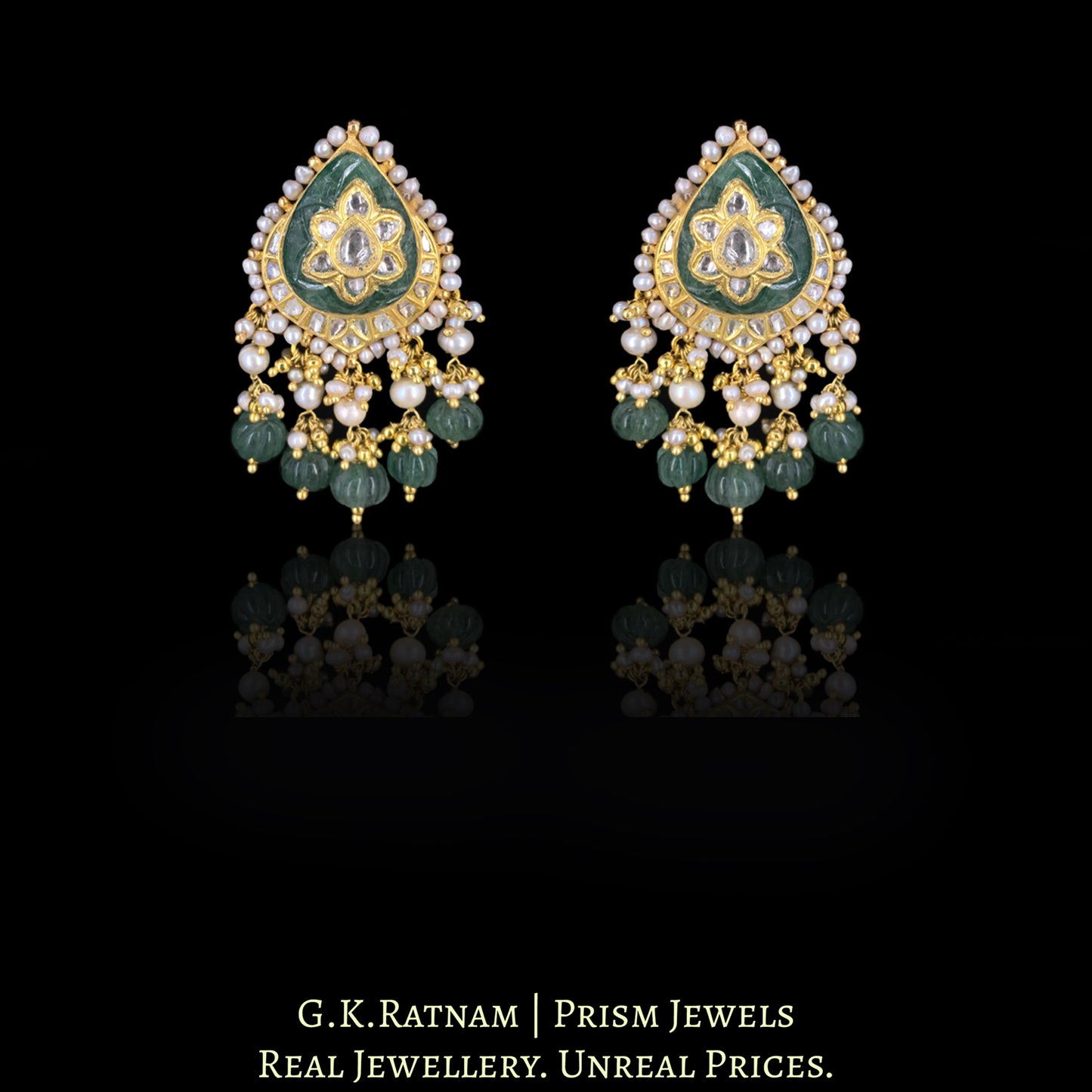 23k Gold and Diamond Polki Pendant Set enhanced with Strawberry Quartz Melons