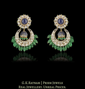 14k Gold And Diamond Polki Open Setting Chand Bali Earring Pair With detachable Blue Sapphire Jhumkis
