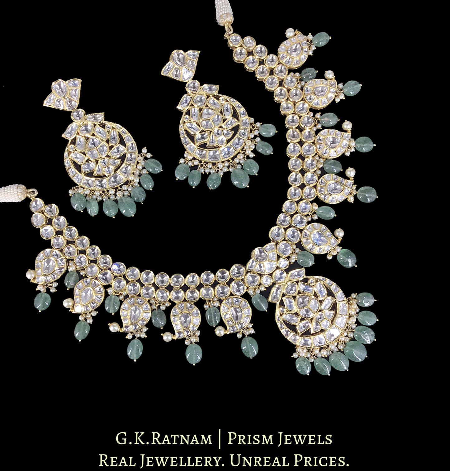 18k Gold And Diamond Polki Necklace Set With Strawberry Quartz - G. K. Ratnam