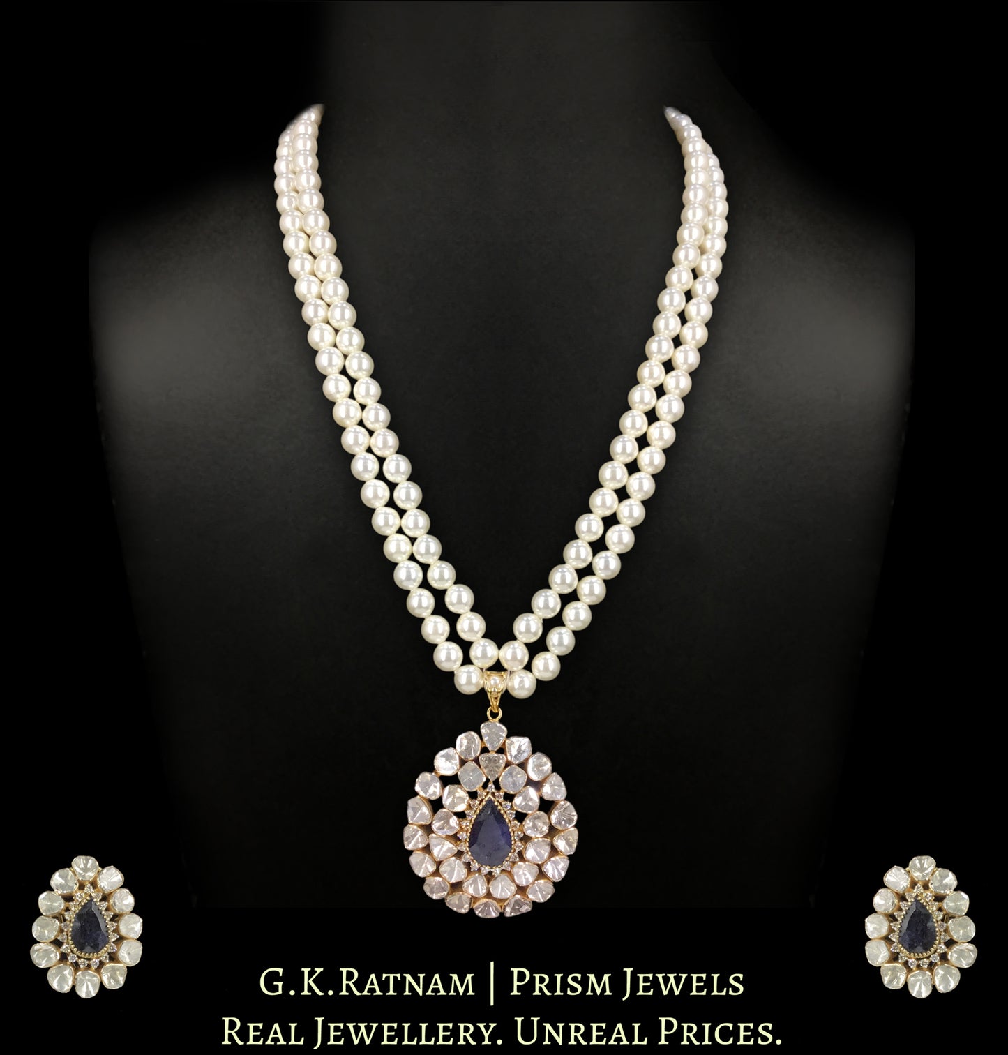 18k Gold and Diamond Polki Open Setting Pendant Set With changeable collets for Rubies, Blue Sapphires and Green Beryls