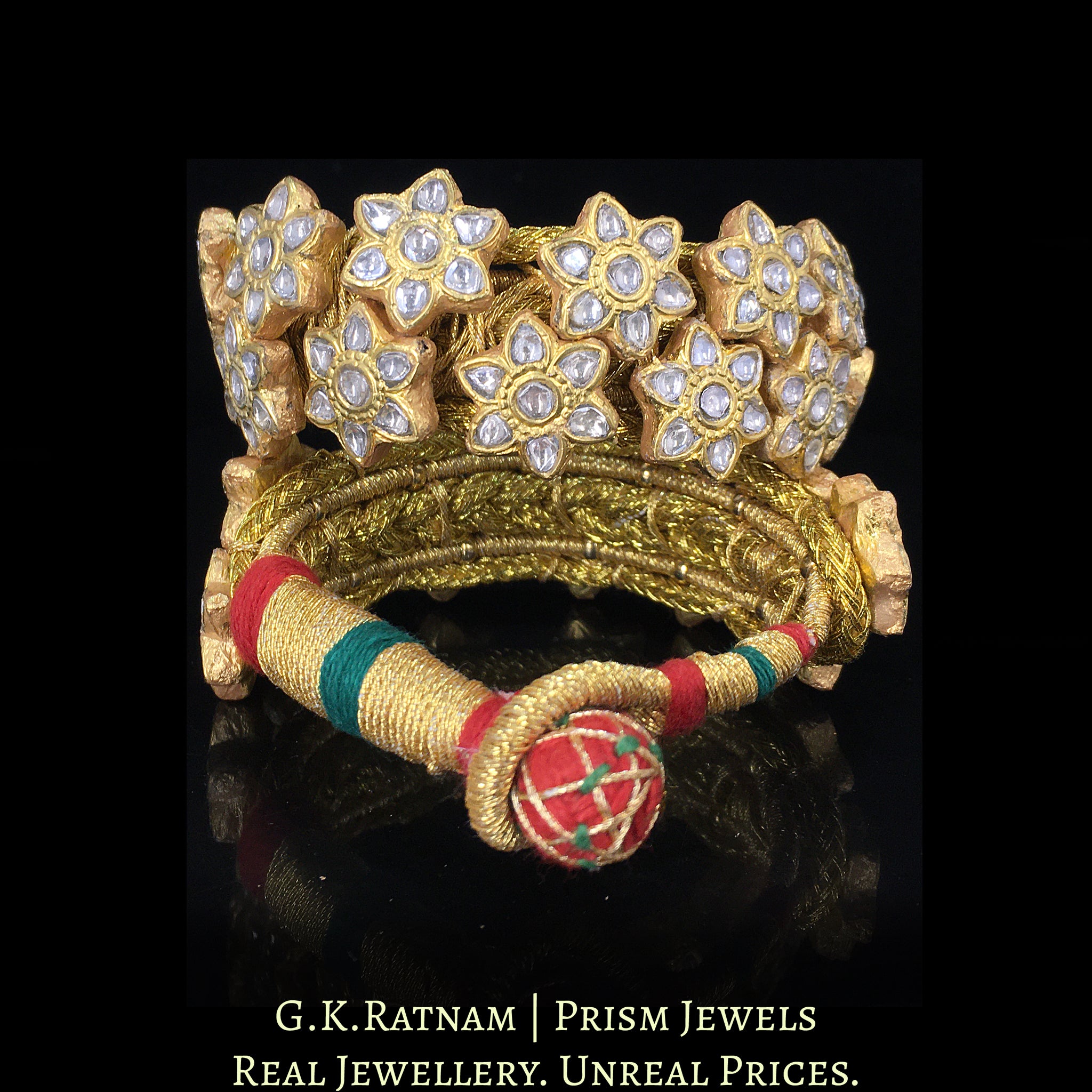 23k Gold and Diamond Polki Bracelet Pair (Paunchi / Ponchi) with Stars