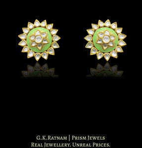 18k Gold and Diamond Polki peridot-green enamel Karanphool Earring Pair - G. K. Ratnam