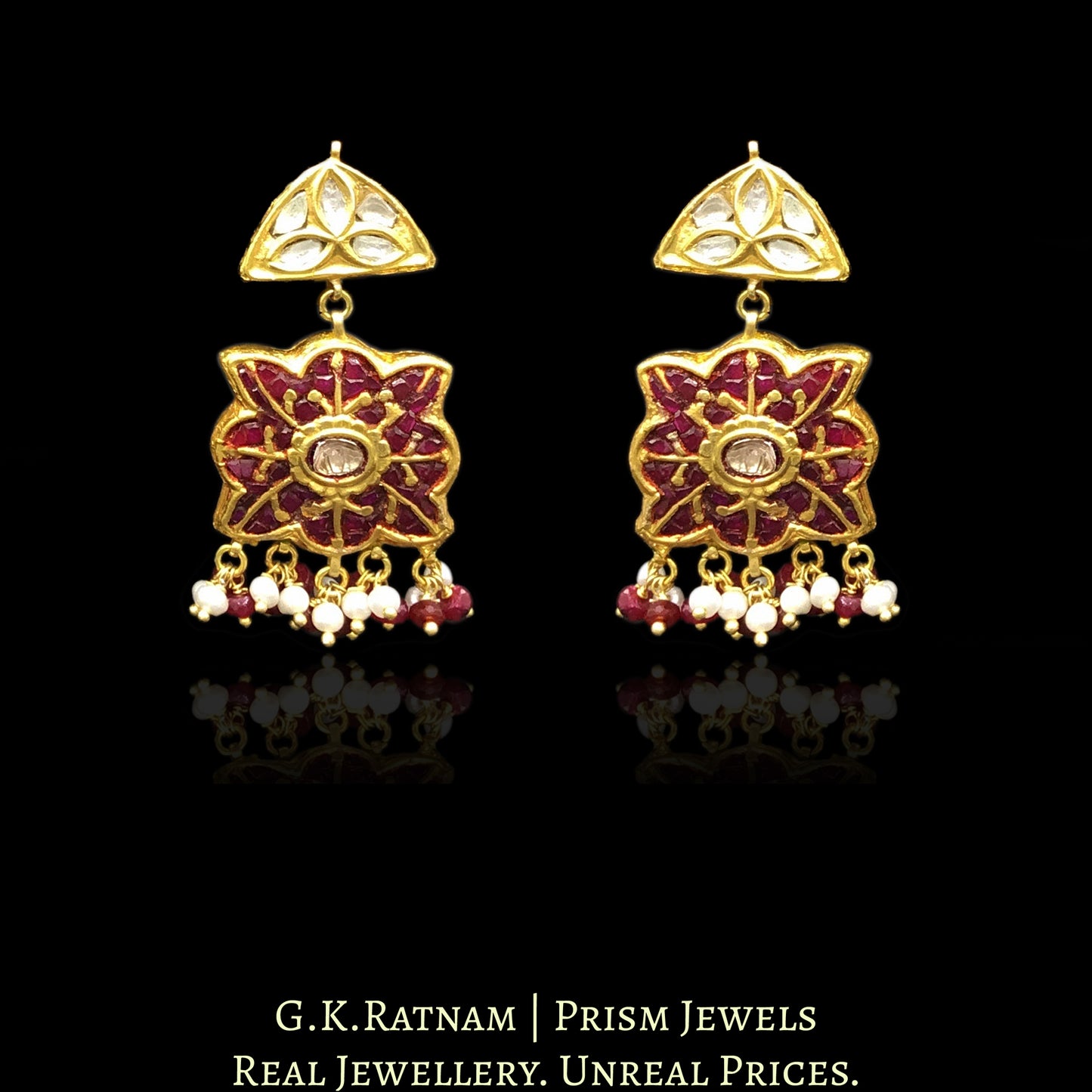 23k Gold and Diamond Polki fancy Navratna Pendant Set with Natural Rubies