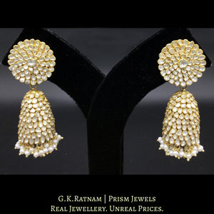 23k Gold and Diamond Polki Pacchi Jhumki Earring Pair with Pearls