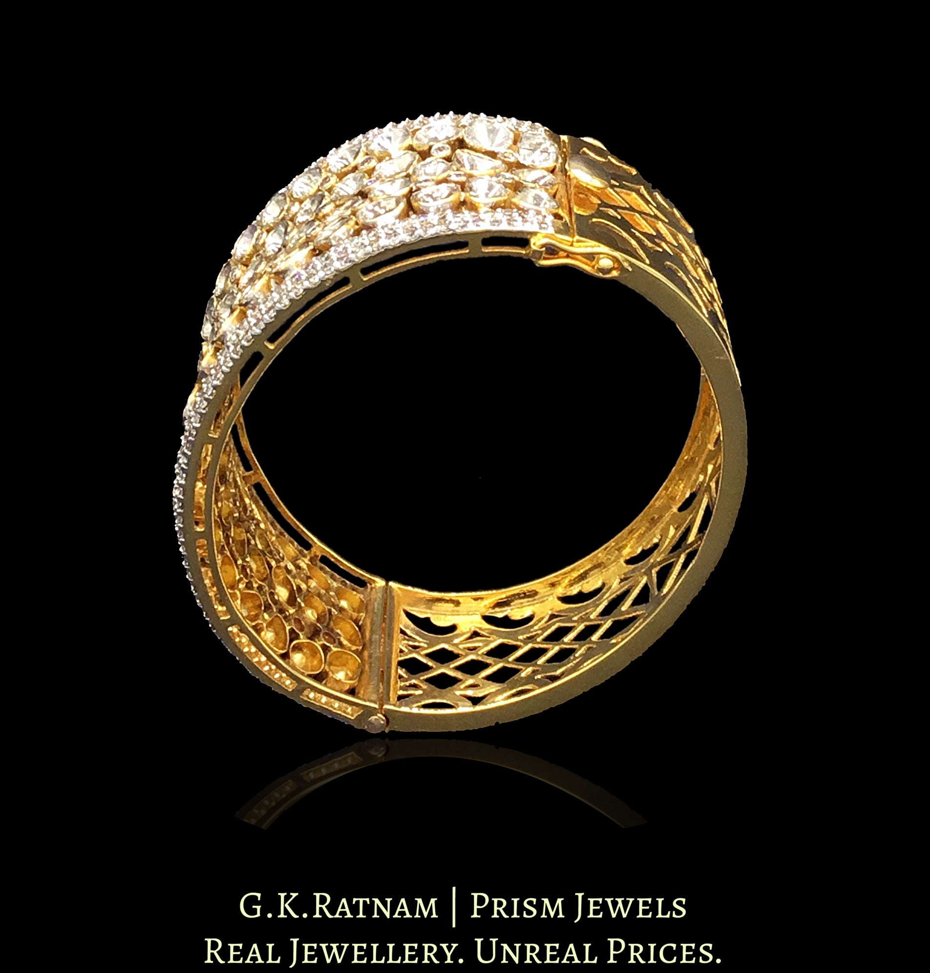 18k Gold and Diamond Polki Open Setting Broad Bangle - G. K. Ratnam