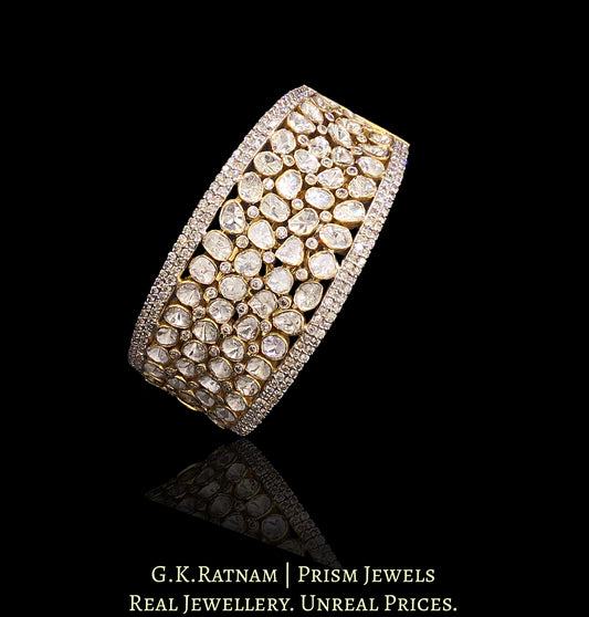 18k Gold and Diamond Polki Open Setting Broad Bangle - G. K. Ratnam