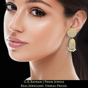 23k Gold and Diamond Polki Pacchi Jhumki Earring Pair with Pearls