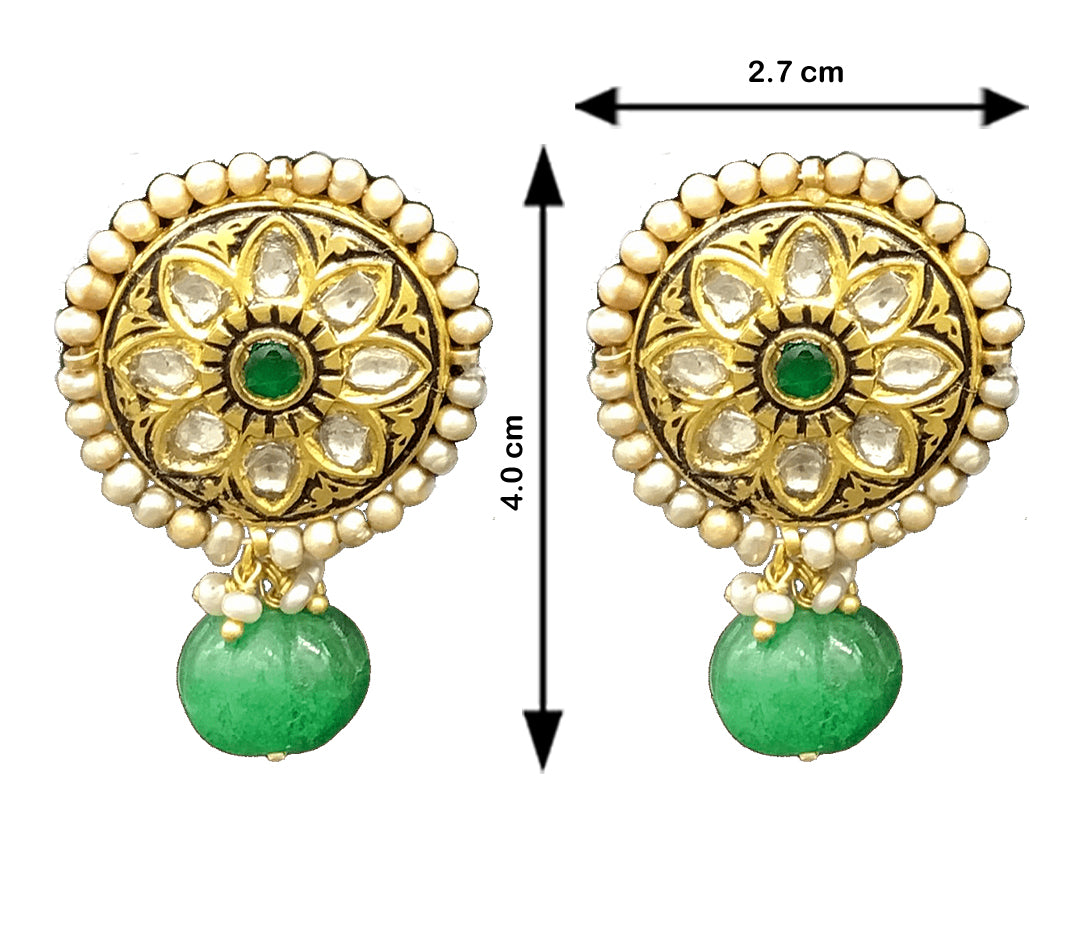 23k Gold and Diamond Polki round hybrid Pendant Set with antiqued freshwater pearls and green beryls - G. K. Ratnam