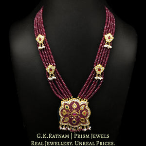 23k Gold and Diamond Polki fancy Navratna Pendant Set with Natural Rubies