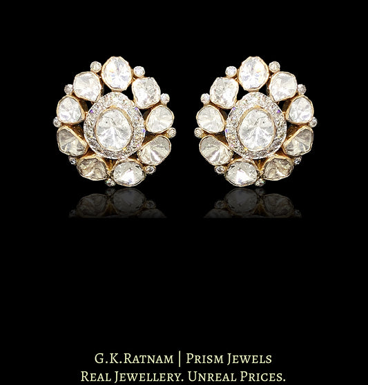 14k Gold and Diamond Polki Open Setting tilak-shaped Tops / Studs Earring Pair - G. K. Ratnam