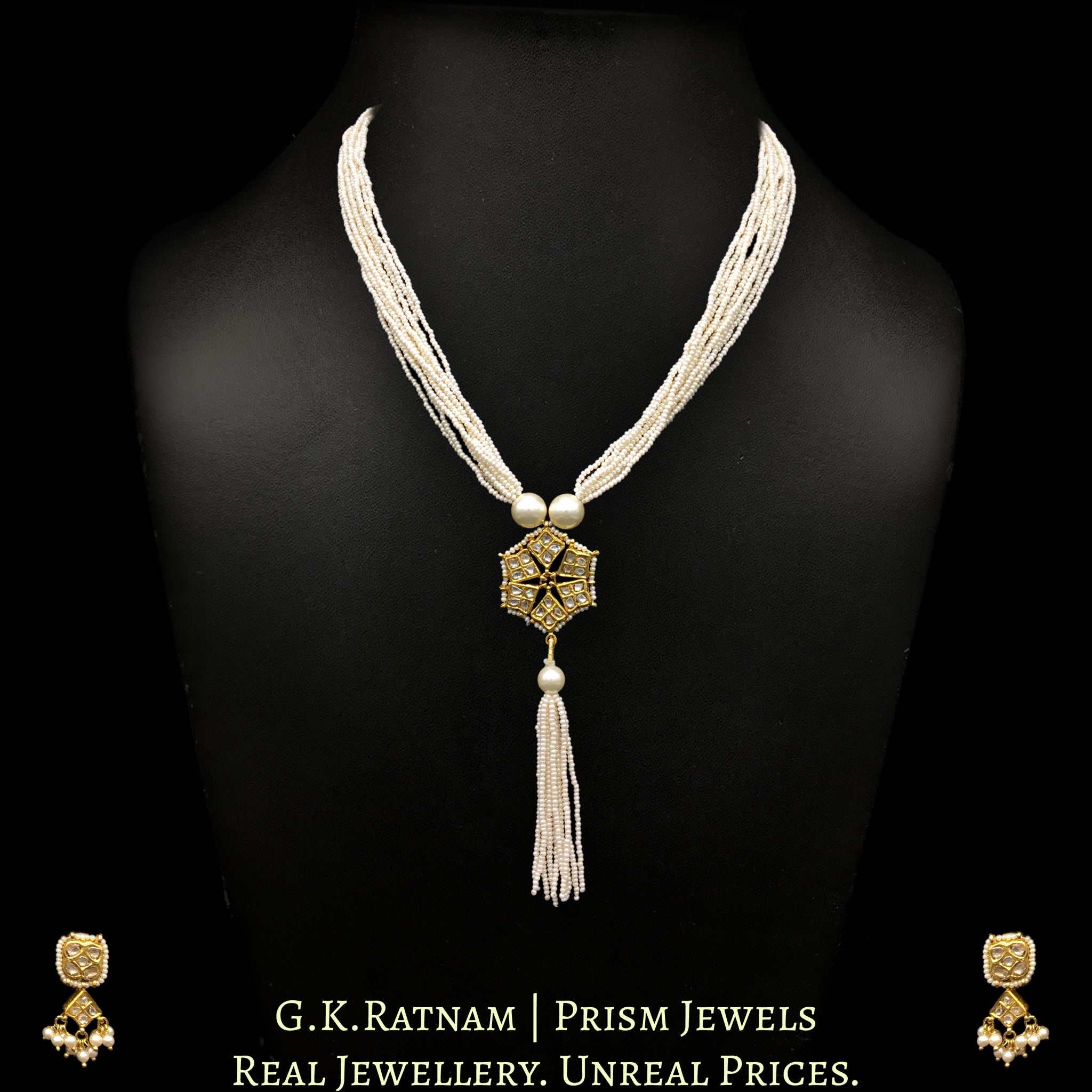 23k Gold and Diamond Polki conjoint Pendant Set with chid pearls