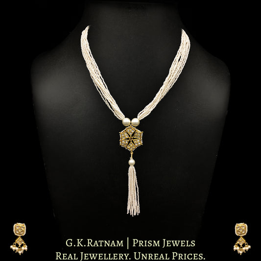 23k Gold and Diamond Polki conjoint Pendant Set with chid pearls