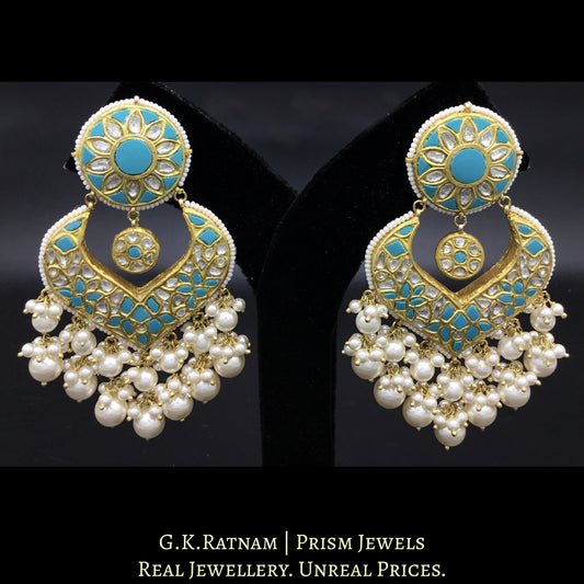 23k Gold and Diamond Polki Chand Bali Earring Pair with Firozas - G. K. Ratnam