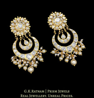 18k Gold and Diamond Polki Chand Bali Earring pair with multiple V-shaped chands - G. K. Ratnam